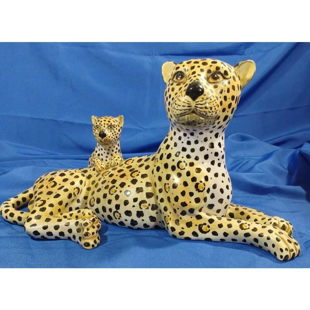 Vtg 19.5" Ronzan Cheetah Leopard Cat Cub Sculpture Statue Italy Cerami… - Picture 15 of 16